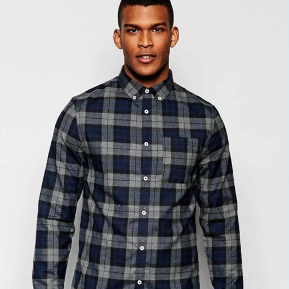ASOS New Flannel dress shirt button down navy grey